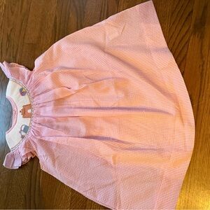 Pink smocked beach ocean seersucker Dress with Embroidered 5t